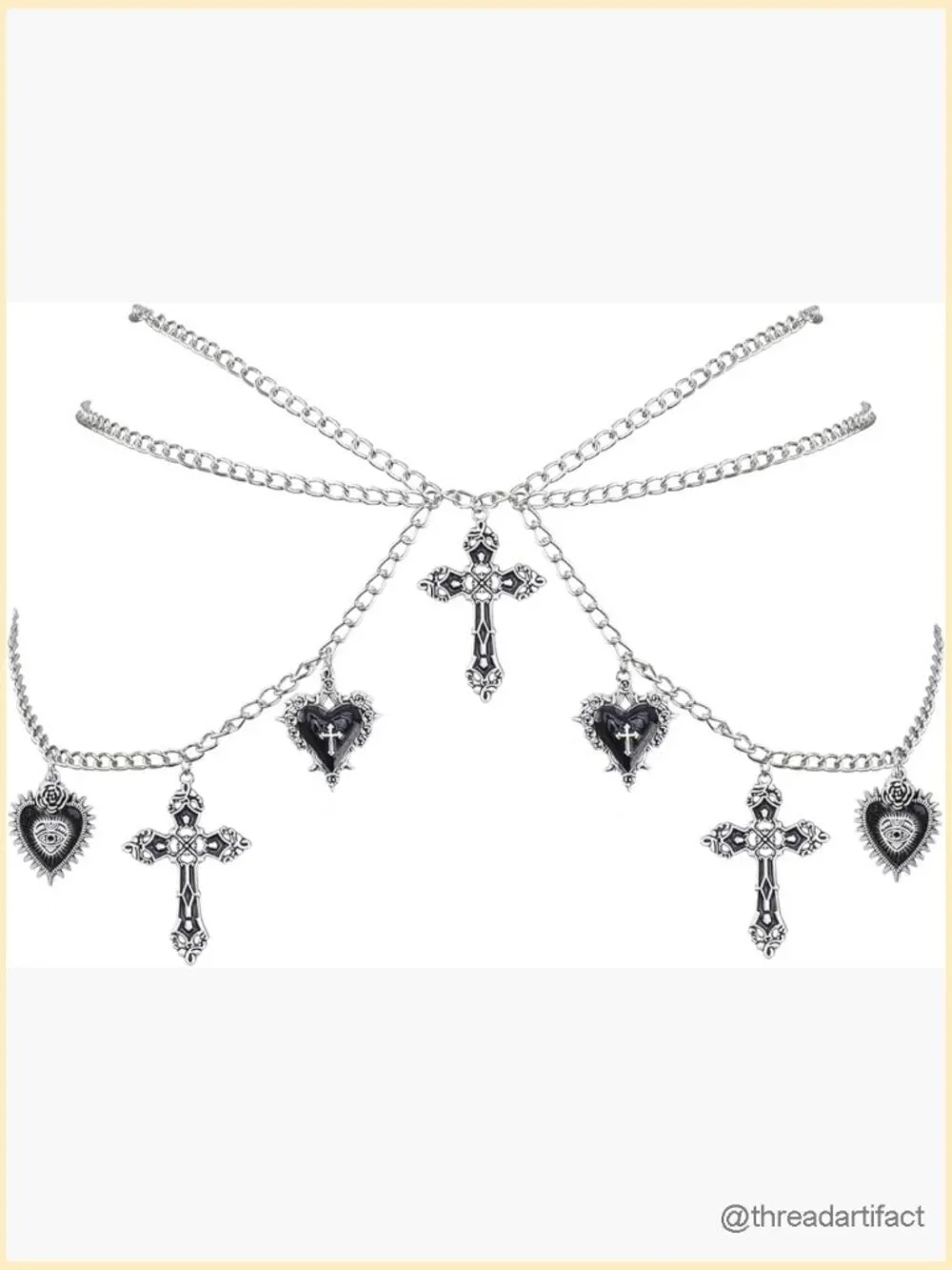 Gothic Cross Waist Chain 3-Layer Adjustable Punk Goth Hip Hop Body Chain Belt
